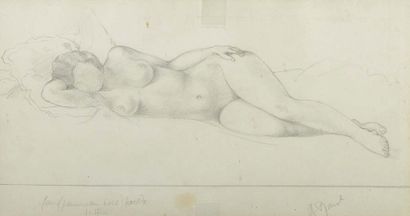 A. MANET (Actif au XXème siècle) 
Study of naked woman lying down
Black pencil. Signed...