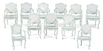 Suite of ten armchairs with straight backs...