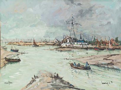 Jean-Pierre LAVOINE (XXème siècle) Entrance to the port of Honfleur Watercolour and...