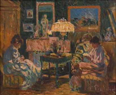 Auguste PEGURIER (1856 - 1936) 
Family scene under the lampshade - 1892
Oil on canvas....