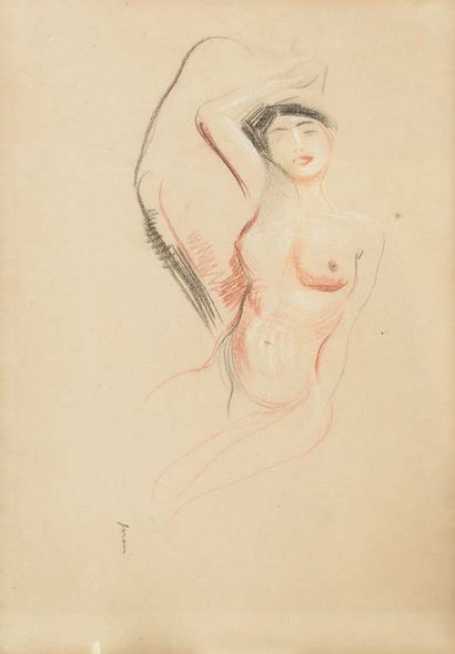 Jean Louis FORAIN (1852-1931) Nude study Charcoal, sanguine and white highlights...