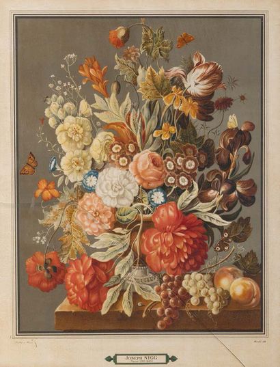 ECOLE FRANCAISE DU XIXème siècle 
Still life with flowers
Colour etching after Joseph...
