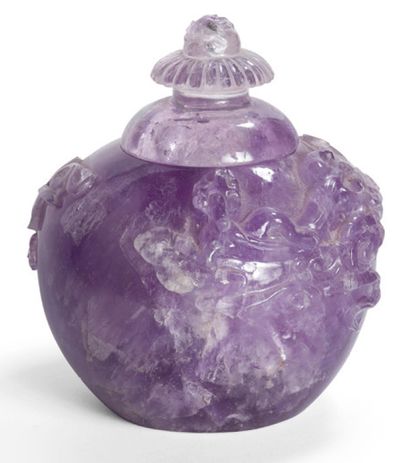 Covered amethyst bowl finely carved with...