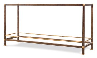 JANSEN *Rectangular console, the architecture of square section in metal with patina...