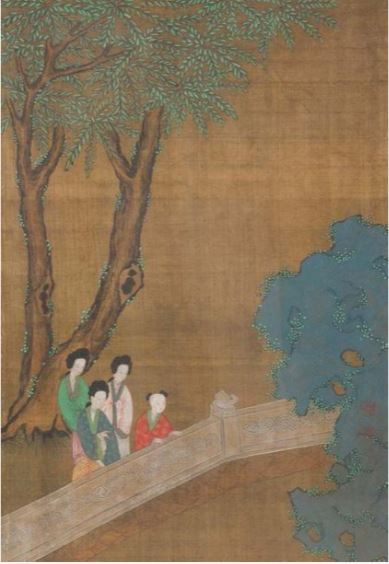 null 
Suite of six colourful silk paintings illustrating activities

edifying women,...