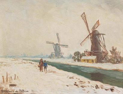 Léon-Jean GIORDANO DI PALMA (1886-?) 
The mills
Oil on panel. Signed lower left.
22...