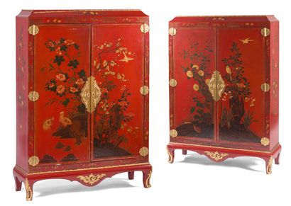 Pair of secretaries in polychrome lacquered...
