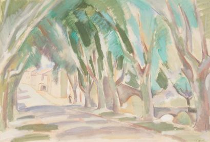 André LHOTE (1885-1962) 
Entrance of a village in provence
Gouache on paper. Signed...