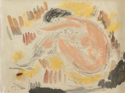 André DUNOYER DE SEGONZAC (1884-1974) 
Female nude ink and pastel on cardboard. Signed...