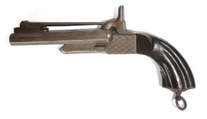 null Table top double barrel pinfire pistol. Folding butt on top. Retractable triggers.
Attached...