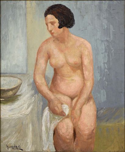 Italo GIORDANI (1882-1956) Woman at the toilet Oil on canvas. Signed lower left 73...