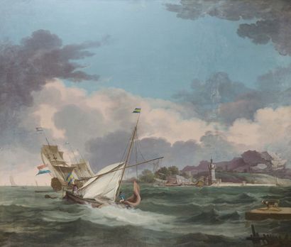 Ecole Hollandaise du XIXème siècle 
Navires rentrant au port
Huile sur toile (restauration)
215...