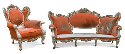 null Living room furniture in carved, moulded, patinated, lacquered and gilded wood,...