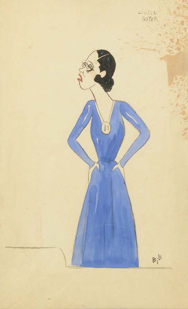Georges BREITEL dit BIB (1888- 1966) 
Portrait of Lucienne BOYER Watercolour and...