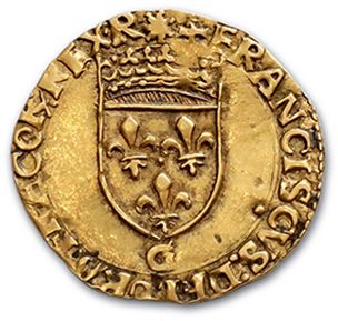null Gold shield with sun, 12th type. Angers (G and Pt 8th). 3.31 g.
D. 882. TB to...
