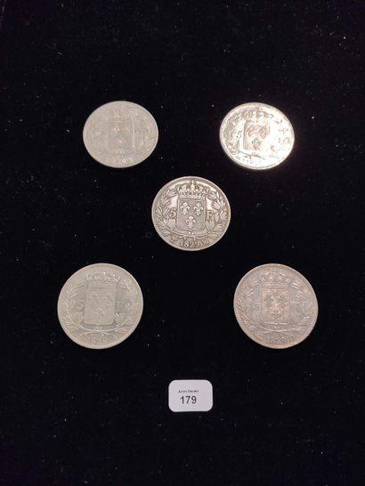 null CHARLES X (1824-1830) 5 francs: 5 exemplaires. 1827T, 1829A, 1829D, 1829H et...