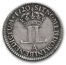 null Half vertugadin shield. 1716A. Ref. Twenty sols of Navarre. 1719A.
Third of...