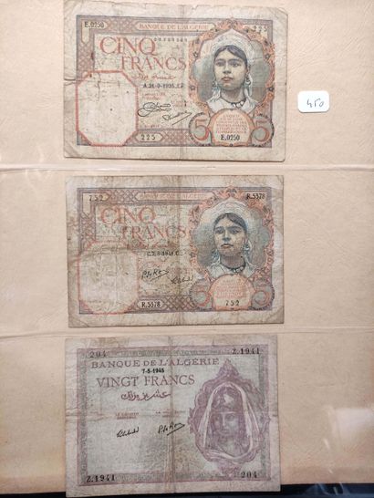 null Set of 33 banknotes, including 500 F Tunisia of 2.01.1952 (P. 28), VF and T...