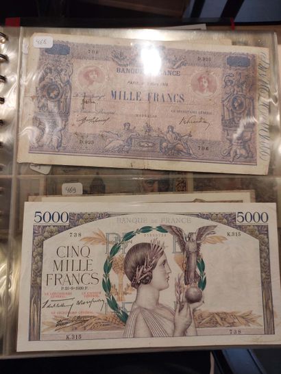 null Set of 19 banknotes of 1.000 and 5.000 F including 5.000 F of 8.12.1938 (F....