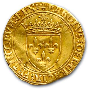 null CHARLES VIII (1483-1498) Golden shield with sun. Paris. 3,43 g. 
 D. 575. Trace...