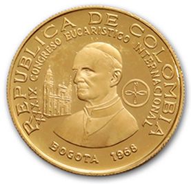 null Congrès Eucharistique international de 1968 à Bogota: 5 pièces en or 900 millièmes:...