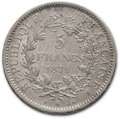 null La COMMUNE de PARIS (18 mars - 28 mai 1871) 5 francs type Hercule, Camélinat....