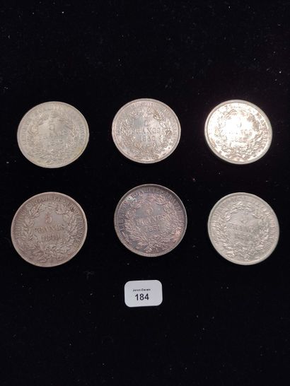 null 5 Francs type Ceres: 6 copies. 1849A, 1849BB, 1850A, 1850BB, 1850k (TTB) and...