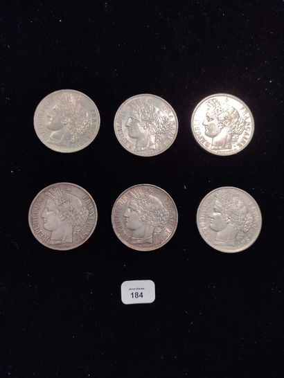 null 5 Francs type Cérès: 6 exemplaires. 1849A, 1849BB, 1850A, 1850BB, 1850k (TTB)...