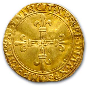 null CHARLES VIII (1483-1498) Golden shield with sun. Paris. 3,43 g. 
 D. 575. Trace...