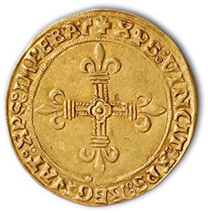 null FRANÇOIS I (1515-1547)
Golden shield with sun, 1st type. Rouen (Pt 15th). 3,49...