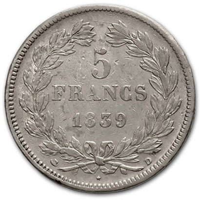 null 5 Francs. 1834. La Rochelle.
5 francs. 1839. Lyon (var. arche de Noé).
G. 678....