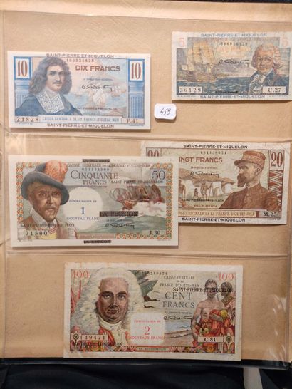 null SAINT-PIERRE-ET-MIQUELON/GUADELOUPE Ensemble de 10 billets, dont St Pierre et...