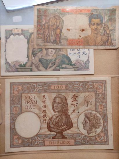 null INDOCHINE/VIETNAM/LAOS Ensemble de 87 billets, dont 500 piastres (P. 57) et...