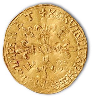 null Gold shield with sun, 5th type. Angers (Pt 8th). 3,43 g. 
 D. 775.
Weakness...