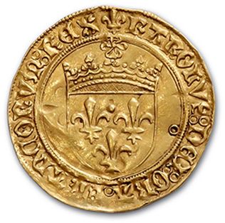 null CHARLES VIII (1483-1498)
Gold shield with sun (Pt 8th). 3.41 g.
D. 575A. TTB...