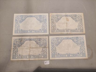 null Four 5 F blue banknotes from 1913 to 1917 (F. 2) VF to VF, Spl.
