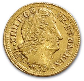 null Gold Louis with eight Ls and insignia. 1703 (?). Ref.
D. 1143A. TTB.