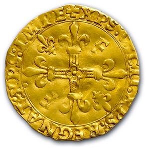 null FRANÇOIS I (1515-1547) Golden shield with sun, 5th type. Paris. 3,24 g. 
 D....