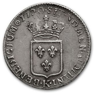 null Half vertugadin shield. 1716A. Ref. Twenty sols of Navarre. 1719A.
Third of...
