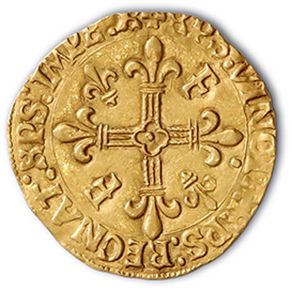 null Gold shield with sun, 5th type. Angers (Pt 8th). 3.40 g.
D. 775. TTB.