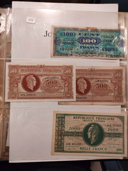 null Ensemble de 21 billets du Trésor, dont 500 F drapeau et 1000 F France (F. 21...