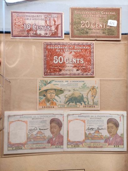 null INDOCHINA/VIETNAM/LAOS Set of 87 banknotes, including 500 piasters (P. 57) and...