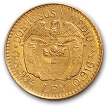 null Republic of Colombia 2 and a half pesos gold: 3 copies. 1913 and 1924 (2 copies)....
