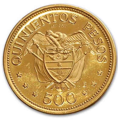 null Congrès Eucharistique international de 1968 à Bogota: 5 pièces en or 900 millièmes:...