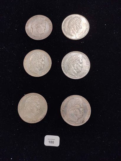 null LOUIS PHILIPPE (1830-1848) 5 francs tête laurée: 6 exemplaires. 1832I, 1833B,...