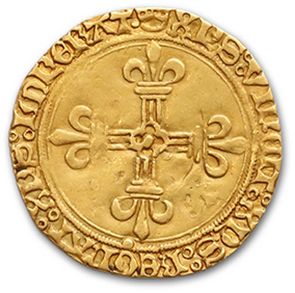 null CHARLES VIII (1483-1498)
Golden shield with sun. Rouen. 3,36 g. 
 D. 575. Almost...