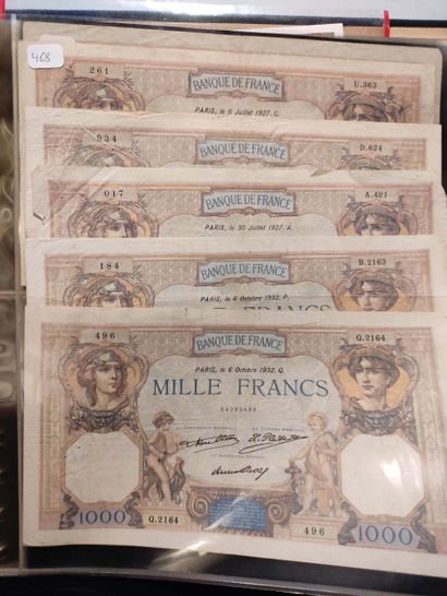 null Set of 19 banknotes of 1.000 and 5.000 F including 5.000 F of 8.12.1938 (F....