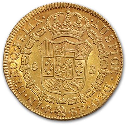 null Charles III (1759-1788) 8 escudos or. 1787. Popayan.
Joint escudo or, 1777,...