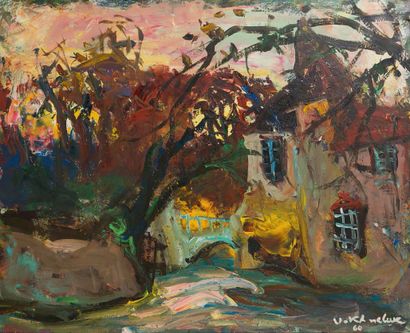 Vasyl KHMELUX (1903-1986) 
Saint Benoit sur Loire - 1962
Huile sur carton. Signé...