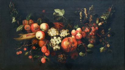 Frans van EVERBROECK (Anvers vers 1638 - 1672) Grappe de raisins, pêches et cerises...